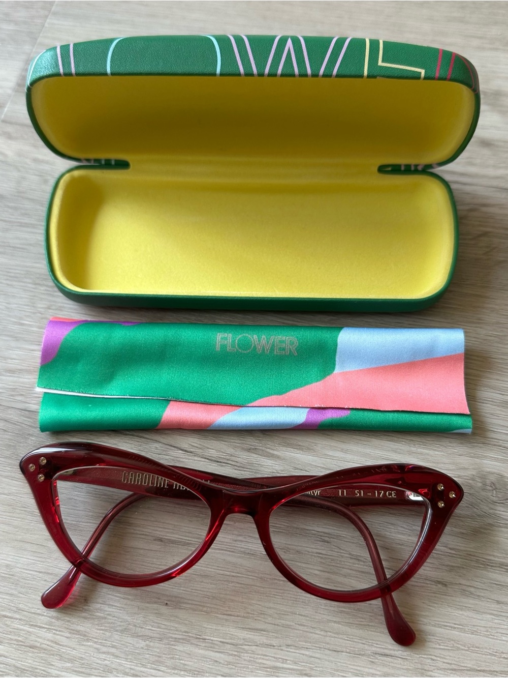 Caroline Abram Satyr Red Cat-Eye Glasses Frames with Hard Case & Lens Cloth